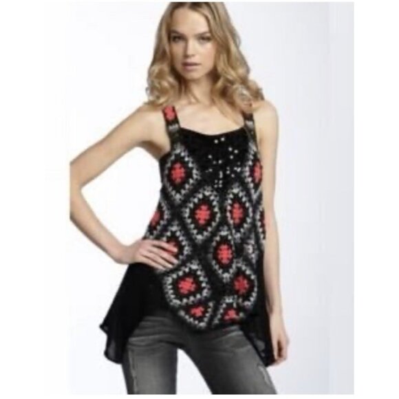 FREE PEOPLE Crochet Square Trapeze Racerback Tank Top Black Sequin Medium - Picture 1 of 4